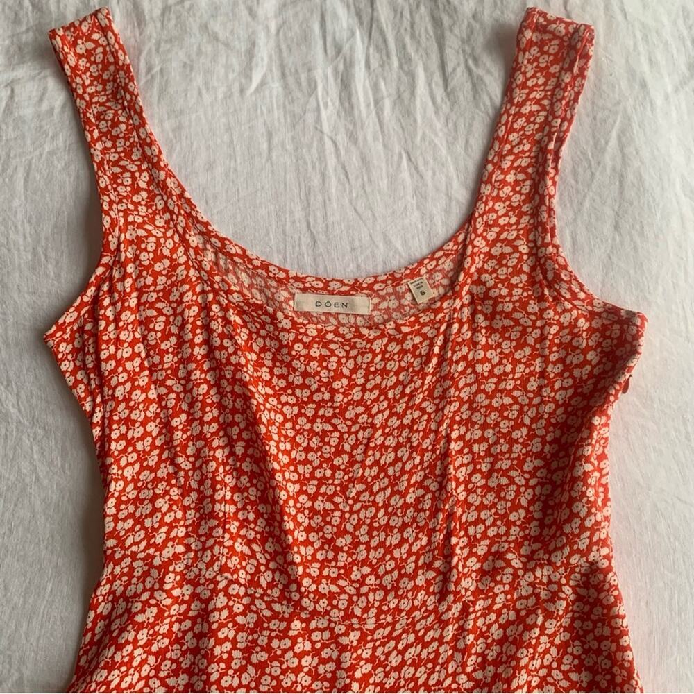 Doen Porto Floral Viscose Sleeveless A Line Mini Dress Orange Hillside Bloom - Picture 8 of 13